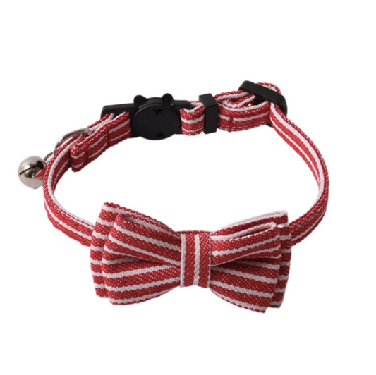 Katten halsband - met strik - Denim - Rood- Streep veiligheidssluiting
