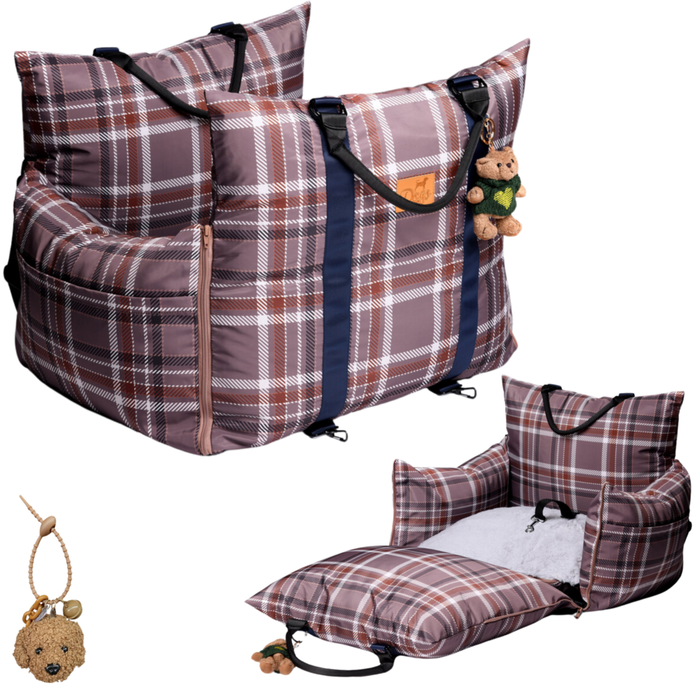 Dogs&Co® Luxe Honden autostoel Royal+ Brown Check Waterproof Limited Edition